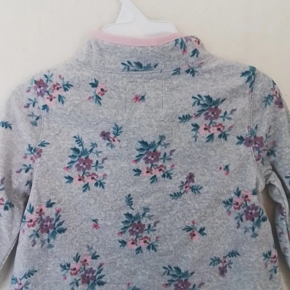 Oshkosh 1/4 Zip Fleece Pullover Size 6‎ in Grey w/ Floral Print